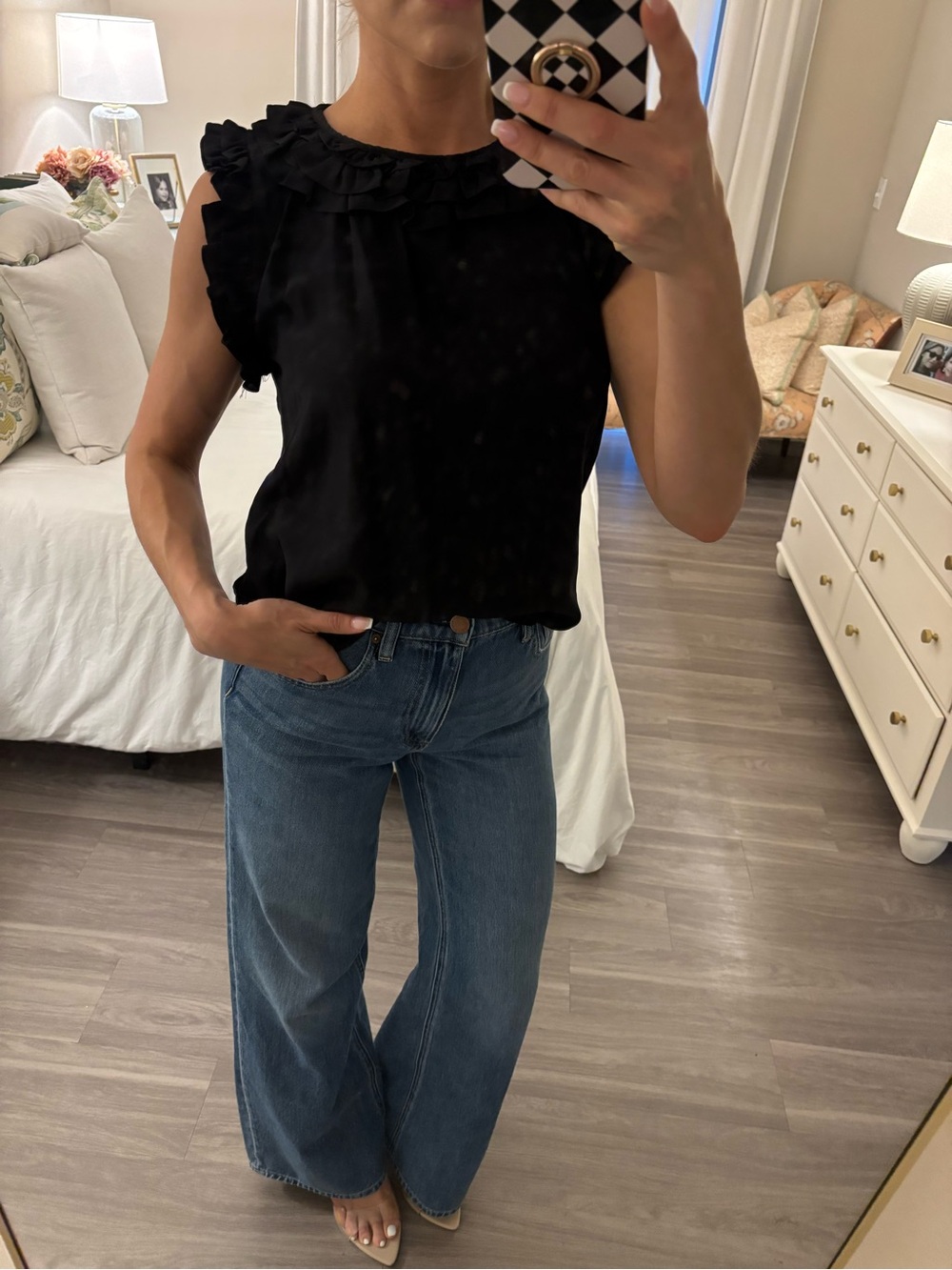 ✨ Hunter Dixon Black Silk Ruffle Neck Sleeveless Top ✨